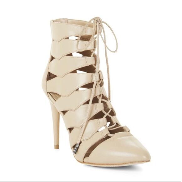 NEW BCBGMaxAzria Leather Bren Lace-Up Cage Almond Toe Bootie in Max Nude … NIB - Picture 9 of 15